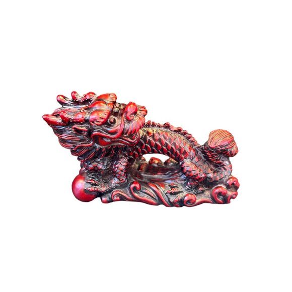 Vintage Small Mini Resin Red Chinese Dragon Figurine Sculpture Feng Shui 2" x 3" - Picture 9 of 10